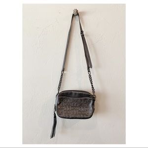 New Coach Signature Metallic Embossed Camera crossbody bag purse Graphite silver